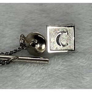Vtg Swank Silver Tone Tie Tac Initial C Classic Old Money Estate Luxury Retro